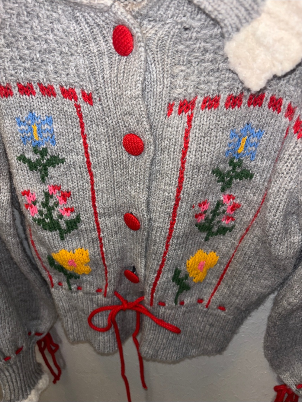 Zara Cottagecore Boho Embroidered Cardigan Sweater Gray Floral Women’s Medium - Picture 3 of 9
